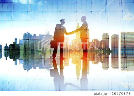 Businessman Cityscape Agreement Handshaking Deal Collaboration C 16576378