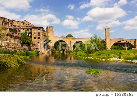 medieval bridge over river. Besalu medieval bridge over river. Besalu 16580265