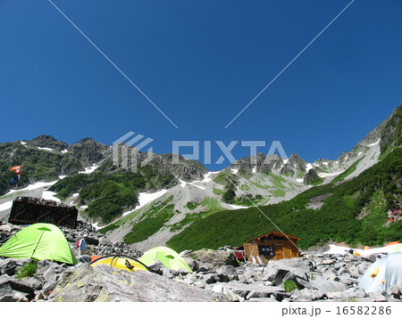 晴天の涸沢カールより穂高の稜線を望む 16582286