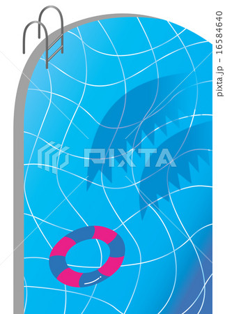 浮き輪が浮かぶプールサイドのポストカードのイラスト素材