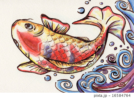 人気安い素敵な「鯉」の作品です。生き生きとして画面からとびはねてくるようです。　　児玉三鈴　　　12P　　　「鯉」　　 日本画 花鳥、鳥獣