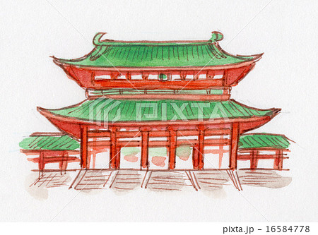 京都 平安神宮 手描きイラストのイラスト素材 16584778 Pixta