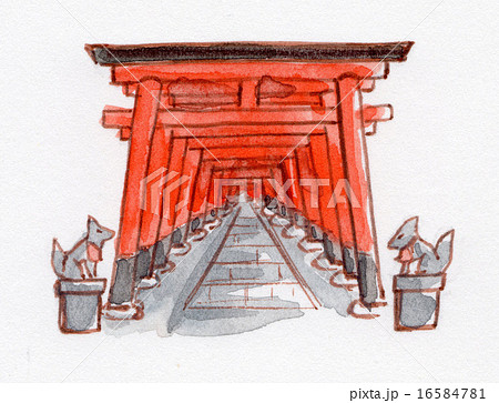 京都 伏見稲荷の鳥居 手描きイラストのイラスト素材