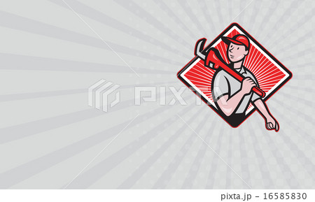 Business card Plumber With Monkey Wrench Cartoon Business card Plumber With Monkey Wrench Cartoon 16585830