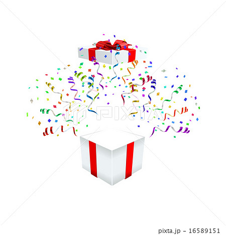 Open Gift With Fireworks From Confetti Vectorのイラスト素材
