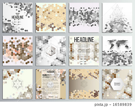 Set of 12 creative cards, square brochure template design, geometric backgrounds set, abstract Set of 12 creative cards, square brochure template design, geometric backgrounds set, abstract 16589839