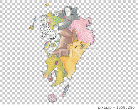 Prefecture-specific map of Kyushu and animals (colored pencil version) 16593280