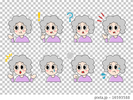 Senior female facial expression illustration set 16593588