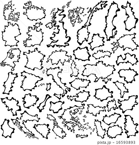 ヨーロッパの国々　地図　筆イラスト