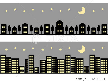 街並 イラスト 背景 夜のイラスト素材