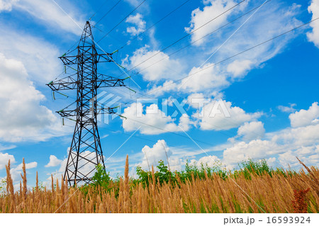 High voltage lines and cloudy sky High voltage lines and cloudy sky 16593924