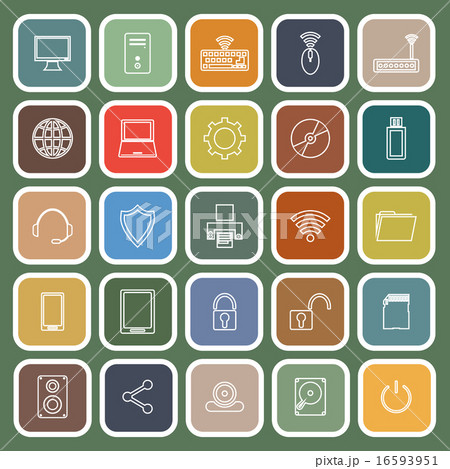 Computer line flat icons on green background Computer line flat icons on green background 16593951
