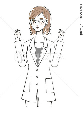 白衣を着た女性イラスト(ガッツポーズ) 白衣を着た女性イラスト(ガッツポーズ) 16594263