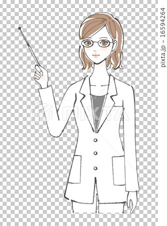 穿著白大衣(指向桿)的女性插圖 穿著白大衣(指向桿)的女性插圖 16594264