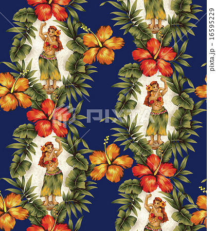 ハイビスカスとフラダンスのイラスト素材