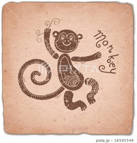 Monkey. Chinese Zodiac Sign Horoscope Vintage Card. 16595549
