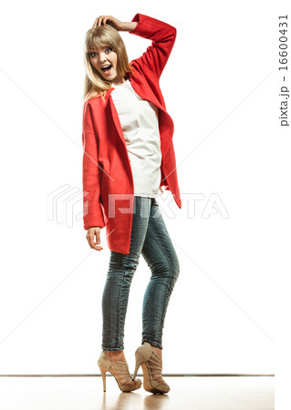 Full length fashion woman in red coat. Full length fashion woman in red coat. 16600431
