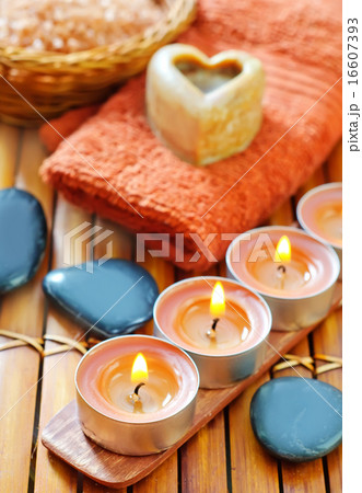 sea salt, soap and towel 16607393