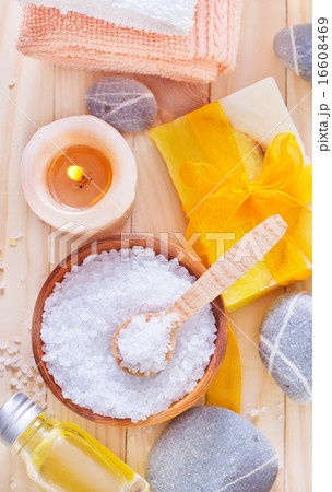 sea salt, soap and towels sea salt, soap and towels 16608469