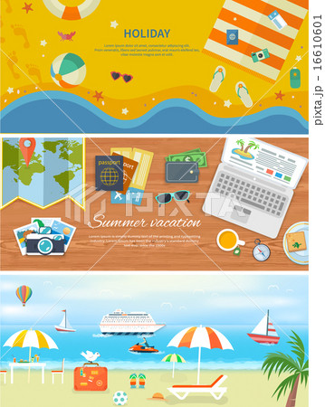 Beach Holidays in Flat Design Detailed Web Banners 16610601