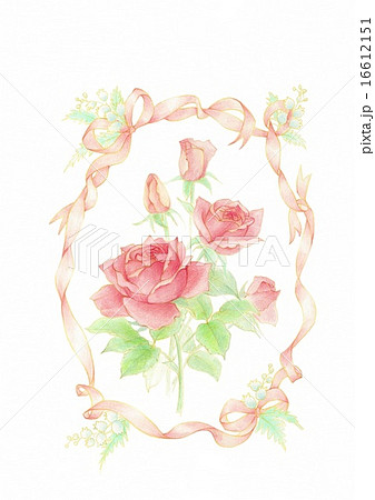 赤リボンと鈴蘭の楕円状の中に赤い薔薇B5タテサイズ 16612151