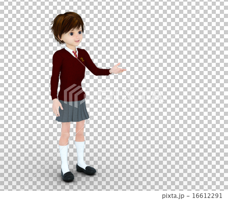 可愛い女子高生　デフォルメ　perming 3DCG イラスト素材 16612291