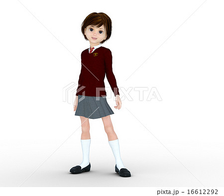 可愛い女子高生　デフォルメ　perming 3DCG イラスト素材 16612292