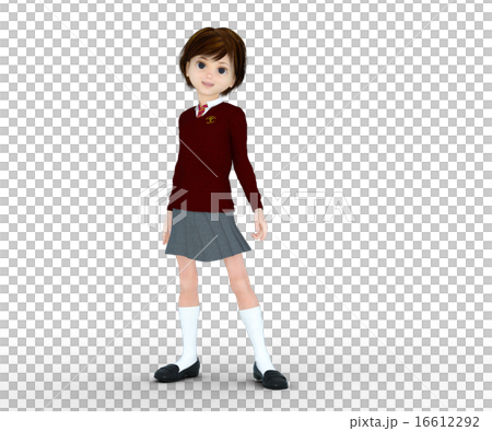 可愛い女子高生　デフォルメ　perming 3DCG イラスト素材 16612292