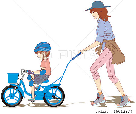 1 初めての自転車練習 お母さん まだ手を離さないでね 右側面 のイラスト素材