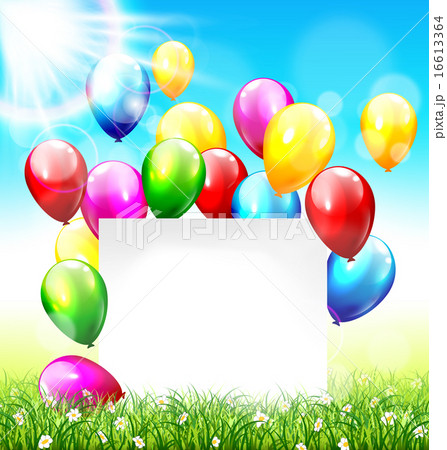 Celebration frame balloons grass sunlight on sky 16613364