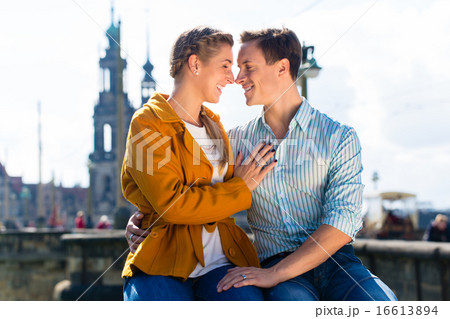 Man and woman in Dresden at Elbe riverbank Man and woman in Dresden at Elbe riverbank 16613894