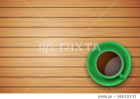 Green Cup of coffee or tea on the table dark wood 16619335