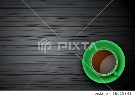 Green Cup of coffee or tea on the table dark wood Green Cup of coffee or tea on the table dark wood 16619341