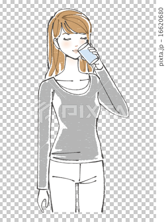 水を飲む女性イラストのイラスト素材