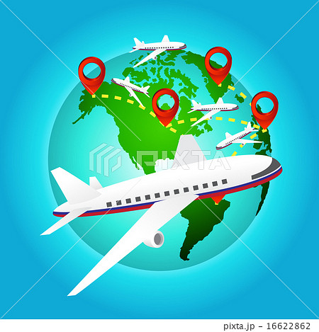 airplane around world, pin on tablet, map by NASA airplane around world, pin on tablet, map by NASA 16622862