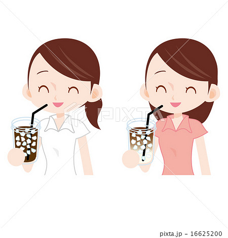 コンビニのアイスコーヒー アイスカフェラテを飲む女性のイラスト素材