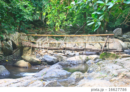 wooden bridge over the stream 16627786