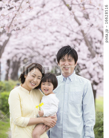 桜と笑顔の家族 16628516