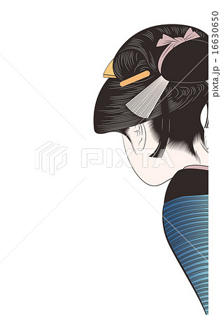 喜多川歌麿 姿見七人化粧・びん直し イメージイラスト 16630650