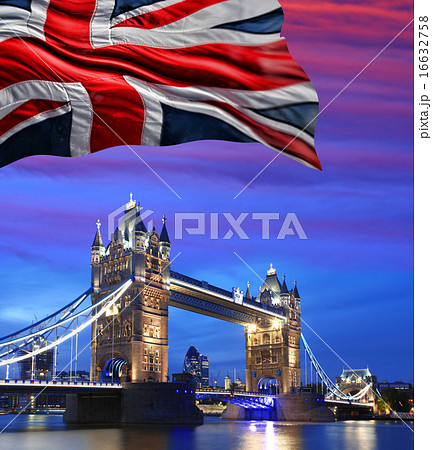 London Tower Bridge with flag of England 16632758
