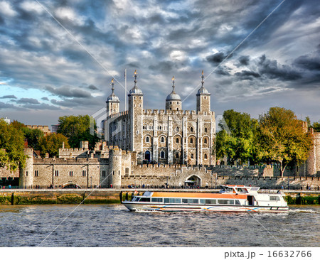 Tower Hill castle with boat in London,England,UK 16632766