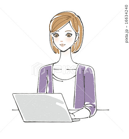 パソコンに向かう女性イラストのイラスト素材