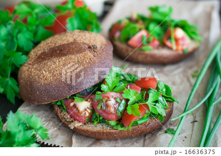 Italian tomato bruschetta with chopped vegetables Italian tomato bruschetta with chopped vegetables 16636375