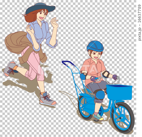 11 初めての自転車練習 ボク一人で乗れたよ 左前方斜視 のイラスト素材