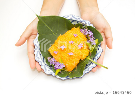 woman hand give a lai thai dish of thai desert woman hand give a lai thai dish of thai desert 16645460