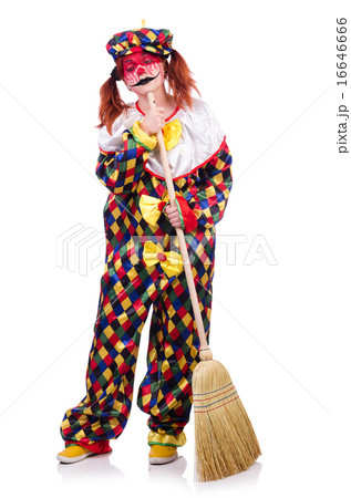Clown with broom isolated on white 16646666
