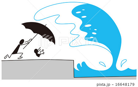 津波から子供を守る親 16648179