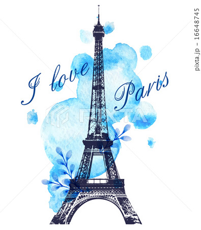 Blue watercolor blots and Eiffel Tower 16648745