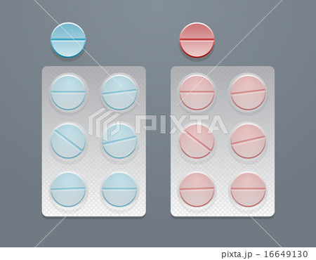 Vector blue and red round pills in blister packs 16649130