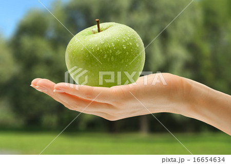 Female hand with green apple Female hand with green apple 16654634